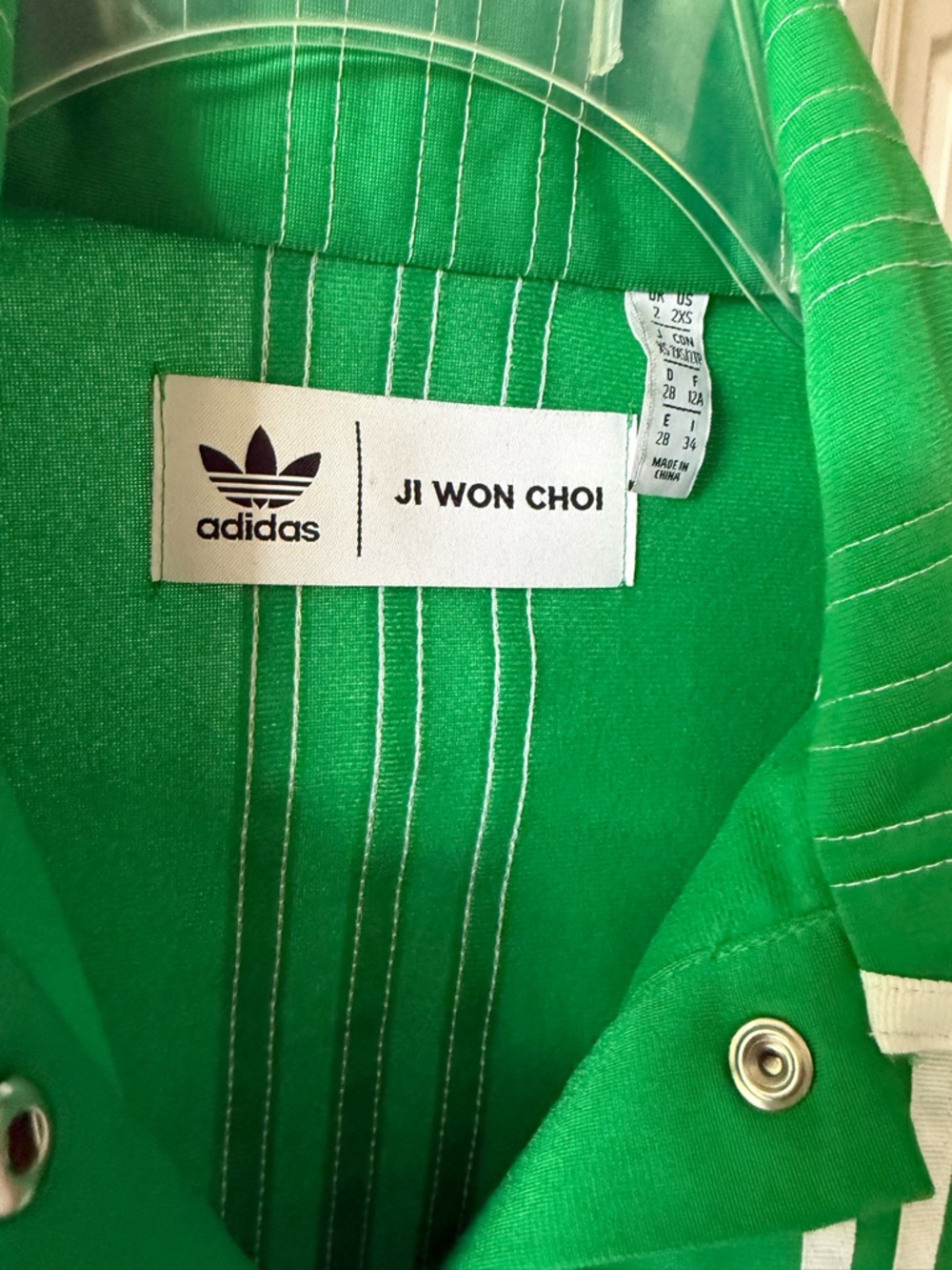Adidas JI WIN CHOI Green Track Jacket with White Pinstripes 2 XS - Picture 5 of 16